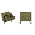 Manhattan Comfort - DUMBO 20,07" Table de nuit moderne 2 tiroirs - Vert olive - Lot de 2-Poignées de tiroir horizontales en métal avec finition dorée