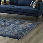 Modway - Minu Treillis floral vieilli Tapis 4 pi l x 6 pi L - Bleu foncé, jaune et orange-Dessous en caoutchouc rainuré de préhension 