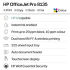 HP - Imprimante multifonction HP OfficeJet Pro 8135 - blanc-Inclut imprimante, cartouches de démarrage, cordon et documentation