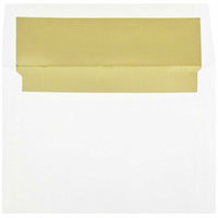 JAM Paper Enveloppes d'invitation A8 doublées d'aluminium - 5,5 x 8,125 po - Blanc avec feuille d'or - paquet de 25-Couleur : blanc avec doublure en feuille d'or, La feuille donne à l’enveloppe une brillance naturelle