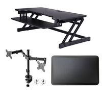 Rocelco - Deluxe Ensemble de bien-être de rehausseur de bureau à hauteur réglable avec support pour tapis et double moniteur-Conception de réglage de la hauteur rapide, facile et stable: cadre en métal robuste avec poignée latérale facile à saisir et assistance à piston à gaz, peut monter et descendre jusqu'à 35 livres avec un réglage en hauteur continu de 5 "à 17" au-dessus du bureau pour optimiser la position de travail ergonomique pour les personnes de la plupart des hauteurs