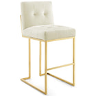 Modway - Privy Acier inoxydable doré Performance Velvet Tabouret de bar - Ivoire d’or-Tabouret de bar Glam Deco