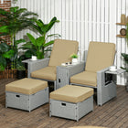 Outsunny - Canapé-lit inclinable réglable à 5 niveaux de 5 pièces, kaki-Fabriqué en osier de rotin PE et en cadre en acier, résistant à la rouille pour une utilisation à long terme