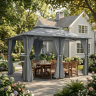 Outsunny - Pavillon de patio 10 pi l x 13 pi L - auvent de jardin 2 niveaux pour extérieur - gris-Les rideaux amovibles à fermeture éclair s'ajustent pour un espace privé ou aéré