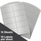 Jam Paper Étiquettes postales, 2 x 4 po, argent métallique, 120/paquet (40732539)-10 étiquettes par feuille