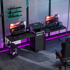 HOMCOM - Bureau de gaming extra long 96 po avec ports USB et tiroirs - noir-Multiprise intégrée avec prises électriques et ports USB pour garder tous vos appareils chargés