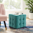 Modway - Contour Cube à touffes Performance Velvet Ottoman - Sarcelle-Sellerie en velours en polyester