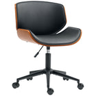 HOMCOM - Chaise de bureau moderne sans accoudoirs avec roulettes-Style moderne mi-siècle avec coque en bois courbé et cuir PU élégant pour plus d’élégance