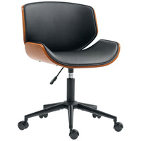 HOMCOM - Chaise de bureau moderne sans accoudoirs avec roulettes-Style moderne mi-siècle avec coque en bois courbé et cuir PU élégant pour plus d’élégance