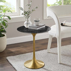 Modway - Lippa Rond de 20 po Faux marbre Table d’appoint - Or Noir-Socle métallique résistant aux éclats