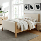 Modway - Maven Taille reine Tissu tapis Lit de plateforme, Chêne d’ivoire-Tissu en tissage à bruyère