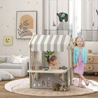 Qaba - Maisonnette de jeu intérieure élégante pour enfants-Deux portes cintrées avec rideaux et détails en brique pour un jeu réaliste 
