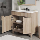 Modway - Miles 36" Vanette de salle de bain - Chêne blanc-Bassin d’évier en céramique