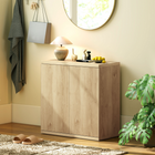 HOMCOM - Buffet cannelé 30,7 po avec porte à ouverture par pression - chêne - ensemble de 2-Peut servir de meuble bar à café, meuble de salon, buffet de salle à manger ou meuble d'entrée