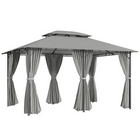 Outsunny - Pavillon de terrasse 10 pi l x 13 pi L avec rideaux - gris foncé-La toile résistante aux intempéries offre une protection contre les UV