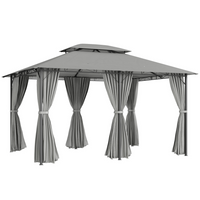 Outsunny - Pavillon de terrasse 10 pi l x 13 pi L avec rideaux - gris foncé-La toile résistante aux intempéries offre une protection contre les UV