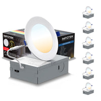 ShoppingAll - Impotek Lumière de plafond encastrée LED 4” 5 CCT avec boîte de jonction - 2700K/3000K/3500K/4000K/5000K - Dimmable IC Classé ETL Étoile d’Énergie 9W 800LM - RCL1-9W4IN (Paquet de 6)-Luminosité exceptionnelle et gradation réglable - Illuminez votre espace avec le summum de la technologie LED. Notre lumière de plafond encastrée offre des lumens supérieurs pour une luminosité inégalée tout en maintenant une efficacité énergétique de seulement 9 watts pour 800 lumens. Profitez d’une gradation flu