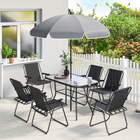 Outsunny - ensemble de table et chaises de patio 8 pièces avec parasol pour jardin - noir-Comprend une table de pique-nique et deux bancs pour une installation complète