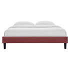 Modway - Reign Performance Velvet Cadre de lit plateforme Queen, Rose poussiéreuse-Système de soutien en lattes de bois