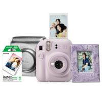 Fujifilm - Ensemble de photographie instantanée Instax Mini 12 - Violet lilas-Ensemble-cadeau incluant appareil instantané Instax Mini 12 violet lilas, étui de luxe de ton argent pour appareil Instax Mini 12, paquet de 10 films instantanés Instax Mini et support à photo Instax MINI texturé à motif d'étoiles