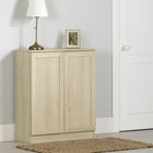 South Shore - Essence - Armoire de rangement avec 2 portes - Chêne blanchi-Rangement accessible : grâce aux 2 tablettes ajustables pouvant soutenir jusqu’à 25 lb et aux portes s’ouvrant avec la simple pression, organisez aisément votre entrée.