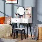 HOMCOM - Coiffeuse avec tabouret - 31,5 po L x 16,5 po l x 51,6 po H - blanc, noir-Fabriqué en panneaux de particules et pieds en bois d'hévéa pour assurer stabilité et durabilité 