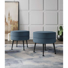 Manhattan Comfort - Bailey pouf rembourré en mélange de polyester style milieu du siècle 18,11" - bleu avec pieds noirs - lot de 2-Cadre en bois massif pour plus de durabilité et de fonctionnalité