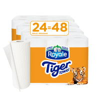 Royale - Tiger Papier Essuie-tout - paquet de 24-Résistant, doux et absorbant ! Des dégats de nourriture aux nettoyages intérieurs en passant par les travaux difficiles, ce tigre a ce qu'il faut pour attaquer les dégâts, même lorsqu'il est mouillé