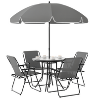 Outsunny - Ensemble de salle à manger de patio avec parasol - ensemble de patio extérieur pliant - gris-Dossier inclinable à cinq niveaux : détendez-vous à l’angle que vous souhaitez