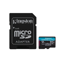 Kingston - 64 Go Canvas Go! Plus MicroSD Carte Avec Adaptateur-Transferts plus rapides jusqu’à 200 Mo/s1