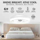 Bell+Howell - Ventilateur de plafond CannonX à profil bas de 35,5 cm (14 po) avec éclairage et télécommande - Blanc-Le moteur silencieux fonctionne à moins de 35 dB au réglage le plus bas pour un sommeil réparateur, la lecture et le travail concentré