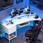 HOMCOM - bureau de gaming industriel 79 po avec lumières RGB et ports USB - blanc-Comprend un plateau pour clavier, un support pour CPU et deux tiroirs de rangement