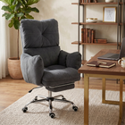 HOMCOM - Chaise de bureau ergonomique inclinable avec tissu flanelle neige - gris foncé-Base robuste en métal à cinq branches et vérin à gaz de classe trois pour une construction stable