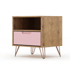 Manhattan Comfort - Rockefeller Table de Nuit 1 Tiroir Style Mid-Century Modern 51 cm - Naturel et Rose Poudré - Lot de 2-10