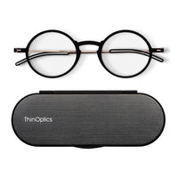 ThinOptics FrontPage collection, Manhattan 1.0 Lecteur avec Milano Pod Noir - Noir-Existe en deux beaux styles, le Brooklyn rectangulaire et le Manhattan ovale, et est flatteur pour les hommes et les femmes.