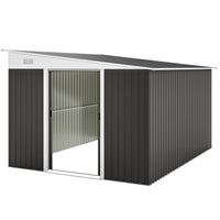 Outsunny - Remise de rangement extérieure 11 pi x 9 pi, maison de rangement pour outils, pour jardin, gris-Structure en acier ondulé, galvanisée pour une solidité accrue. Robuste et résistante à la rouille et à la corrosion 
