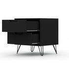 Manhattan Comfort - Rockefeller Table de Nuit Moderne du Milieu du Siècle à 2 Tiroirs 51 cm - Noir - Lot de 2-Pieds évasés en fil métallique à la mode pour une durabilité accrue