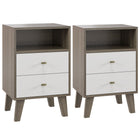 HOMCOM - Table de nuit avec 3 tiroirs et rangement ouvert - gris - lot de 2-Style moderne, corps gris et blanc avec poignées en métal doré 