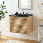 Modway - Render Support mural de 24" Vanette de salle de bain - Noir de chêne-Coiffeuse à grains de noyer