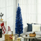 HOMCOM - Sapin de Noël artificiel fin 6pi - bleu profond-La forme crayon ne prend pas beaucoup de place au sol ou sur la table, convient aux petites pièces ou à un deuxième sapin de Noël dans une entrée 