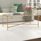 Hudson&Canal - Table basse rectangulaire Henley , 122 cm de large, avec plateau en verre - Laiton-Une finition artisanale est appliquée sur le cadre en acier