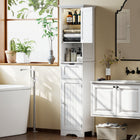 HOMCOM - Armoire de rangement de salle de bain 67 po avec lumière LED et étagère réglable - blanc-Comprend deux armoires, un tiroir et une étagère ouverte, gardant les objets bien organisés 