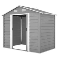 Outsunny - Remise de jardin extérieure 7,5 pi x 6,5 pi, avec doubles portes, gris clair-Sept colonnes de support avec poutres transversales et kit de fondation pour une stabilité renforcée 
