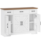 HOMCOM - Buffet de style ferme 47 po avec charnières à fermeture douce et étagères à épices - blanc-Le design de style ferme bicolore avec portes de grange ajoute une touche rustique à votre intérieur 