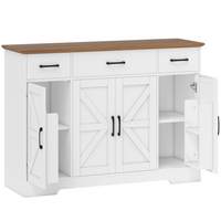 HOMCOM - Buffet de style ferme 47 po avec charnières à fermeture douce et étagères à épices - blanc-Le design de style ferme bicolore avec portes de grange ajoute une touche rustique à votre intérieur 