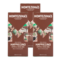 Montezuma’s Happiccino - Barre de chocolat au lait au café et éclats de cacao, 90 g, paquet de 3-Chocolat au lait avec café et éclats de cacao croquants.