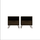 Manhattan Comfort - Rockefeller Table de Nuit 1 Tiroir Style Mid-Century Modern 51 cm - Marron - Lot de 2-Table de chevet 2 pièces style milieu du siècle pour chambre et salon
