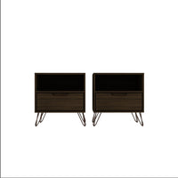 Manhattan Comfort - Rockefeller Table de Nuit 1 Tiroir Style Mid-Century Modern 51 cm - Marron - Lot de 2-Table de chevet 2 pièces style milieu du siècle pour chambre et salon