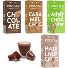 PODiSTA - Assortiment de chocolats chauds - Compatibles Nespresso originales - paquet de 60-Dégustez la gamme de chocolats chauds PODiSTA, du traditionnel riche et crémeux au chocolat infusé à la menthe et sans sucre