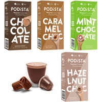 PODiSTA - Assortiment de chocolats chauds - Compatibles Nespresso originales - paquet de 60-Dégustez la gamme de chocolats chauds PODiSTA, du traditionnel riche et crémeux au chocolat infusé à la menthe et sans sucre